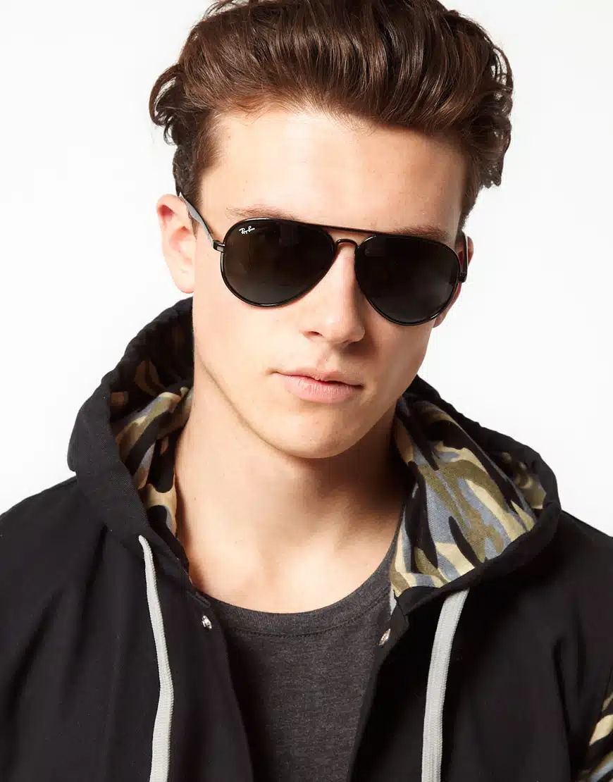 Man wearing Ray-Ban Aviators with dark lenses