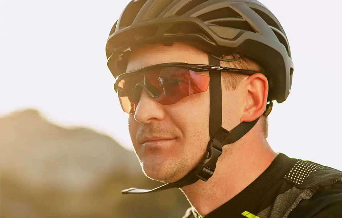 Cyclist wearing Oakley glasses