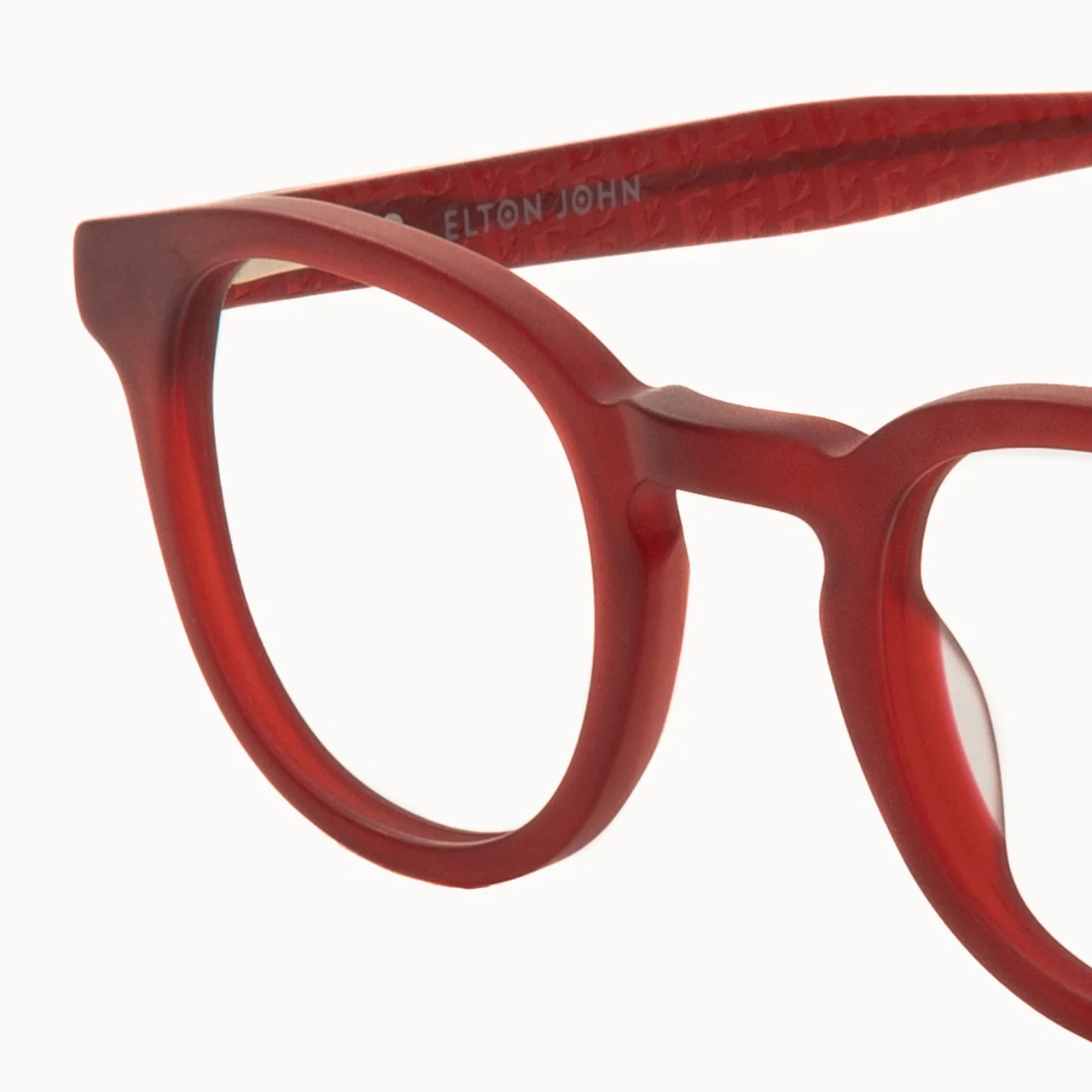Red Elton John Eyewear glasses with clear prescription lenses