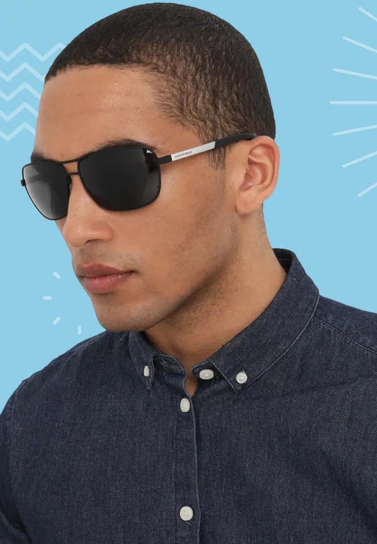 A man wearing a pair of Armani sunglasses