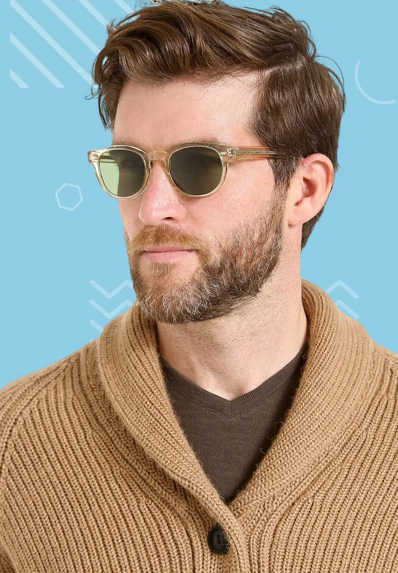 man wearing Oliver Peoples prescription sunglasses
