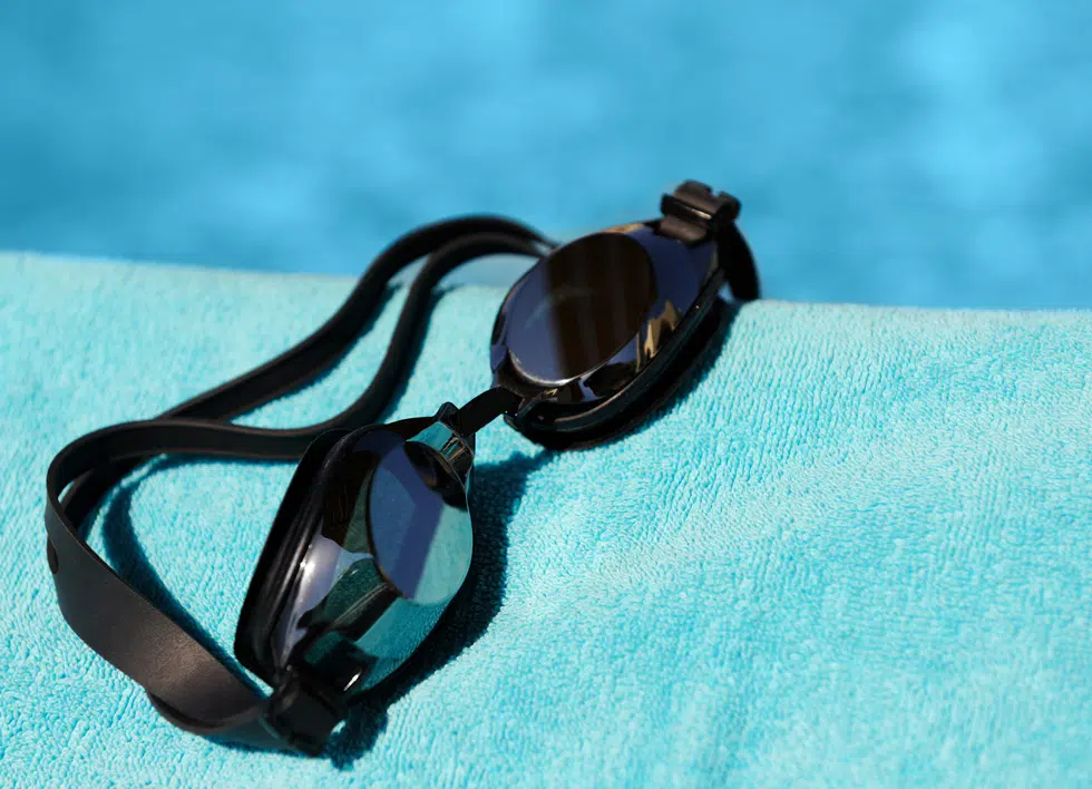 a pair of prescription swimming goggles