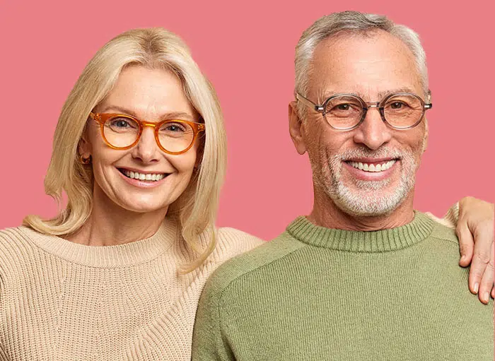 a man and woman wearing glasses with varifocal lenses