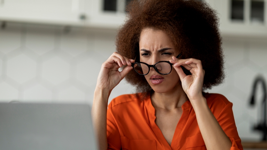 women trying glasses