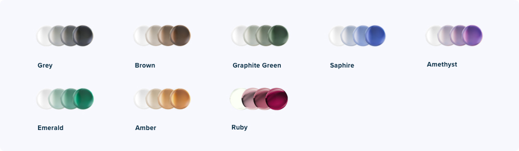 Image showing different lens colours for Transitions® GEN S™