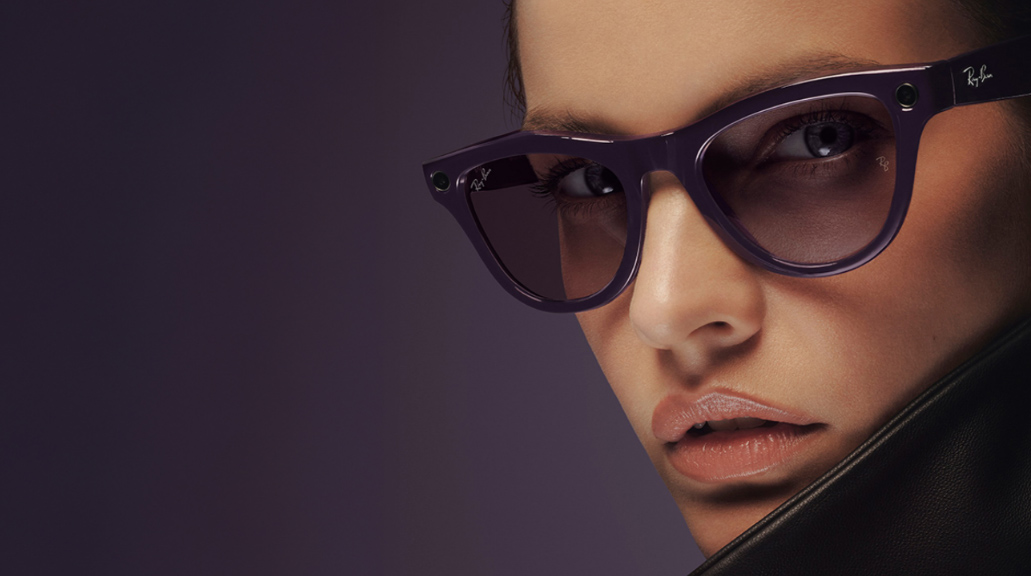 Portrait of woman smiling wearing Ray-Ban Meta smart glasses